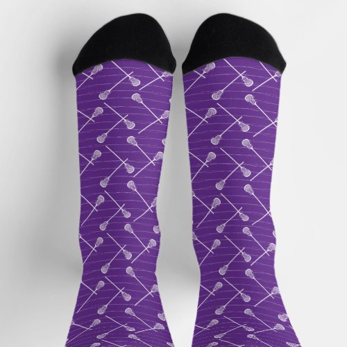Purple Lacrosse White Sticks Patterned Socks