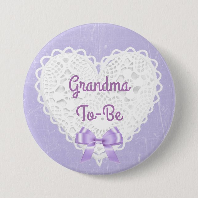 Purple Lacy Grandma-To-Be Baby Shower Button (Front)