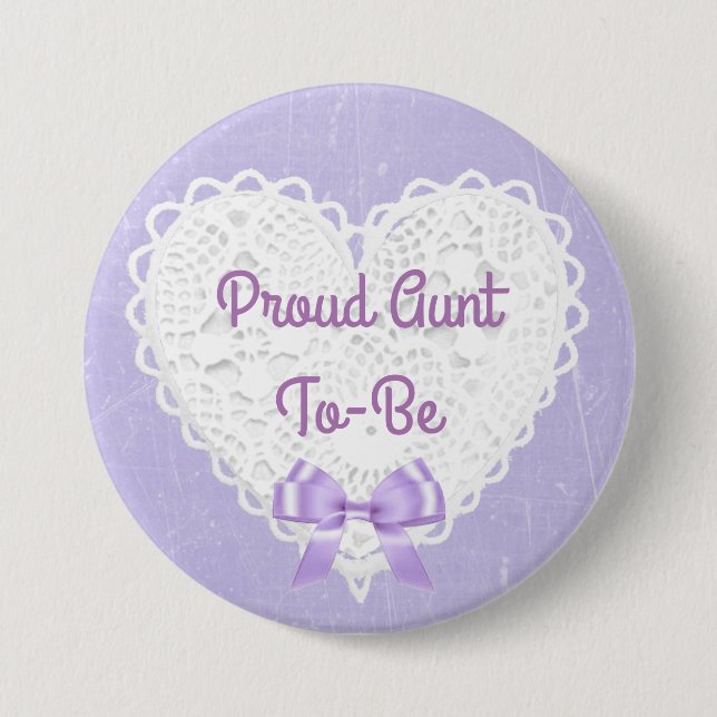 Purple Lacy Proud Aunt-To-Be Baby Shower Button (Front)