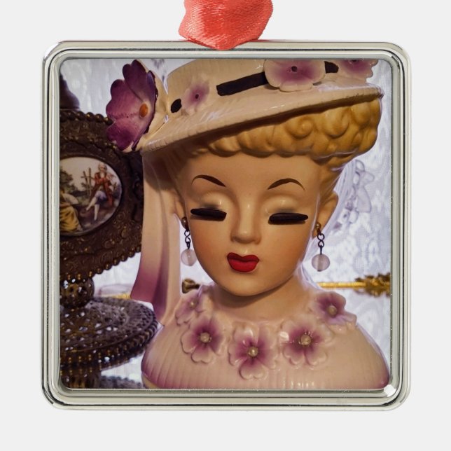Purple Lady Head Vase Flowers Perfume Bottle Metal Ornament (Front)