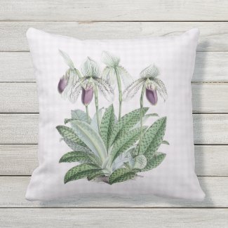 Purple Lady Slipper Orchid Outdoor Pillow 16x16