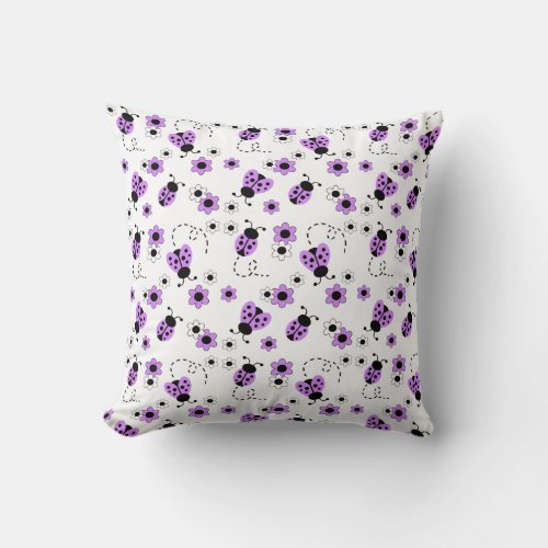 Purple Ladybug Baby Girl Nursery Floral Bedding Throw Pillow