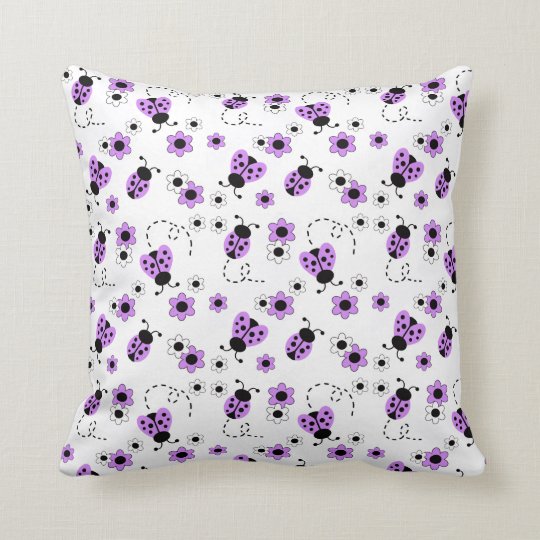 Purple Ladybug Baby Girl Nursery Floral Bedding Throw Pillow