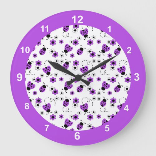 Purple Ladybug Baby Girl Nursery Kids Room Decor Large Clock