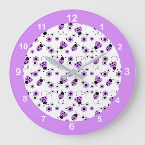 Purple Ladybug Baby Girl Nursery Kids Room Decor Large Clock