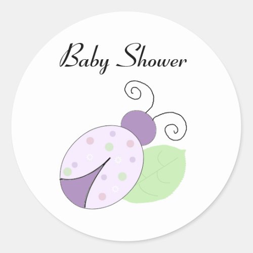 Purple Ladybug Baby Shower Classic Round Sticker