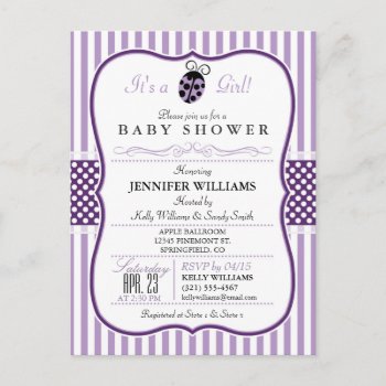 Purple Ladybug; Girl Baby Shower Invitation by Card_Stop at Zazzle