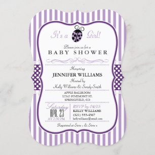 Purple Ladybug; Girl Baby Shower Invitation