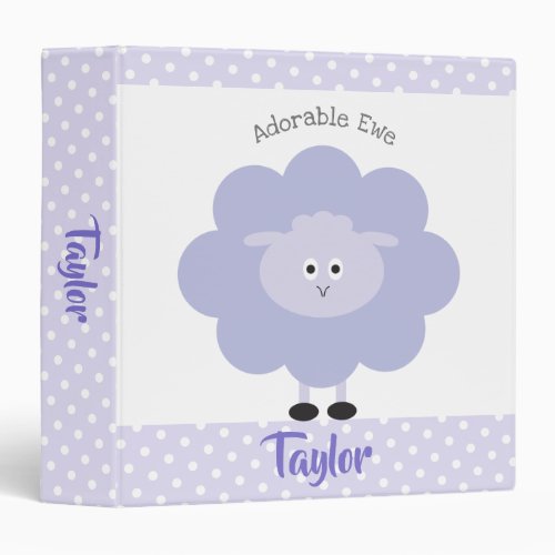 Purple Lamb Adorable Ewe Script Name Cute School 3 Ring Binder