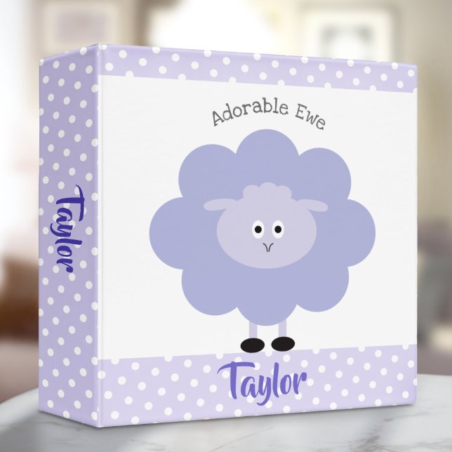 Purple Lamb Adorable Ewe Script Name Cute School 3 Ring Binder (Creator Uploaded)