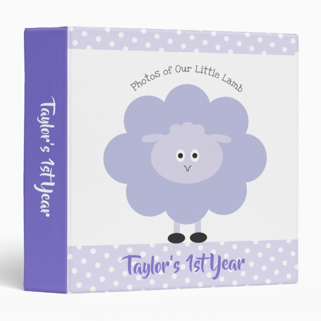 Purple Lamb Baby 1st Year Keepsake Photo Kawaii 3 Ring Binder (Front/Spine)