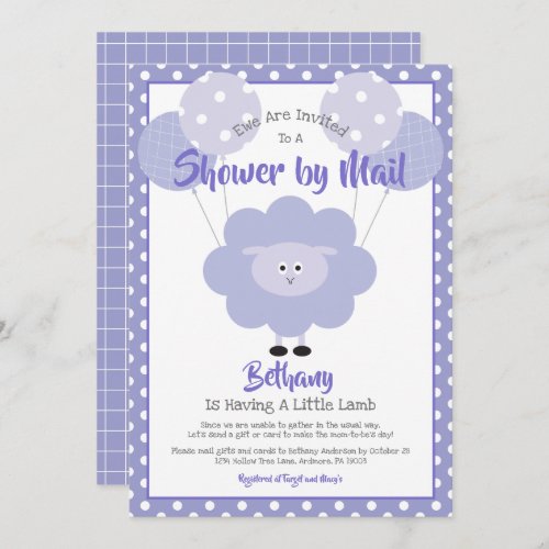 Purple Lamb Baby Shower by Mail Cute Simple Modern Invitation