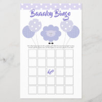 Purple Lamb Baby Shower Cute Sweet Bingo Game Card