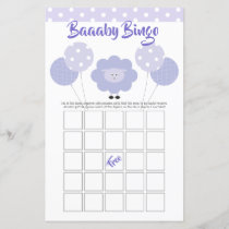 Purple Lamb Baby Shower Cute Sweet Bingo Game Card