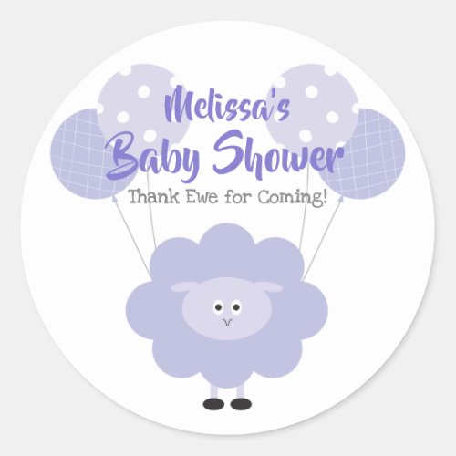 Purple Lamb Baby Shower Cute Sweet Thank You Classic Round Sticker