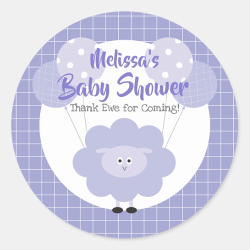 Purple Lamb Baby Shower Thank Ewe Cute Kawaii Classic Round Sticker