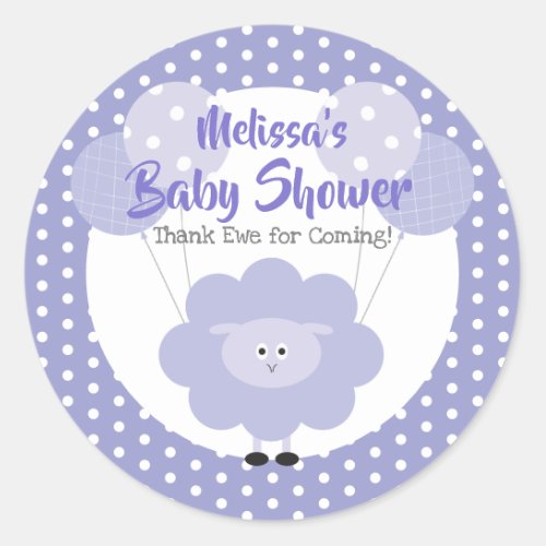 Purple Lamb Cute Modern Baby Shower Thank Ewe Classic Round Sticker