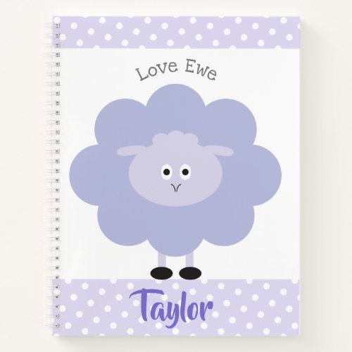 Purple Lamb Love Ewe Custom Name Script Cute Girly Notebook