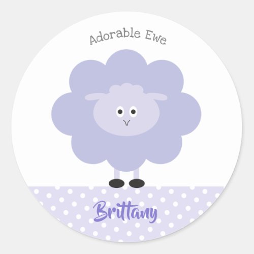 Purple Lamb Modern Adorable Ewe Cute Name School Classic Round Sticker