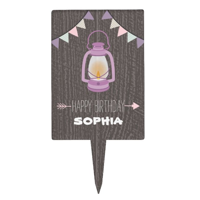 Purple Lantern Camping Birthday Cake Toppe Cake Topper (Front)