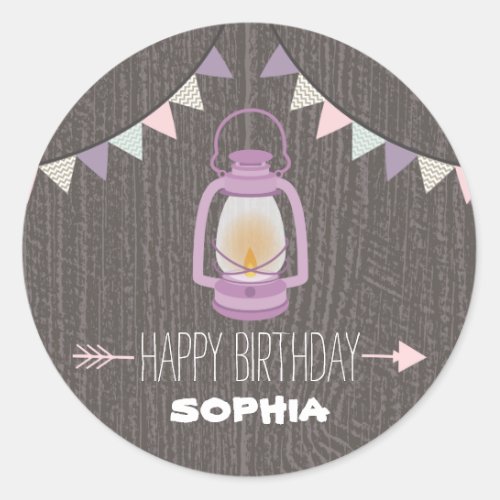 Purple Lantern Camping Birthday Sticker