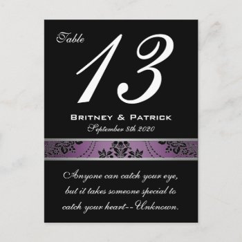 Purple Lapis Damask Table Number Card by natureprints at Zazzle