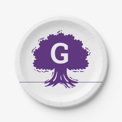 Purple Large Tree with Initial _ Family Reunion Paper Plates