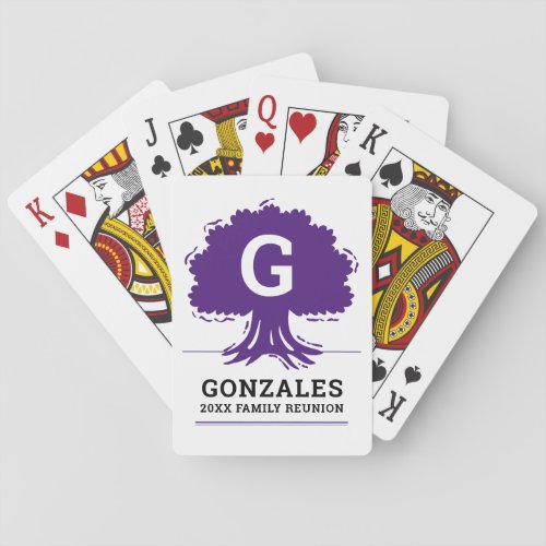 Purple Large Tree with Initial - Family Reunion Poker Cards