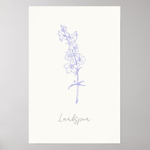 Purple Larkspur Floral Hand Drawn Art Poster