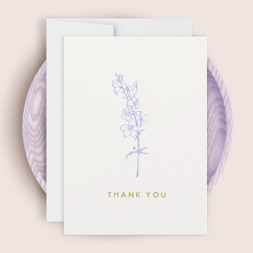 Purple Larkspur Floral  Thank You Note Card