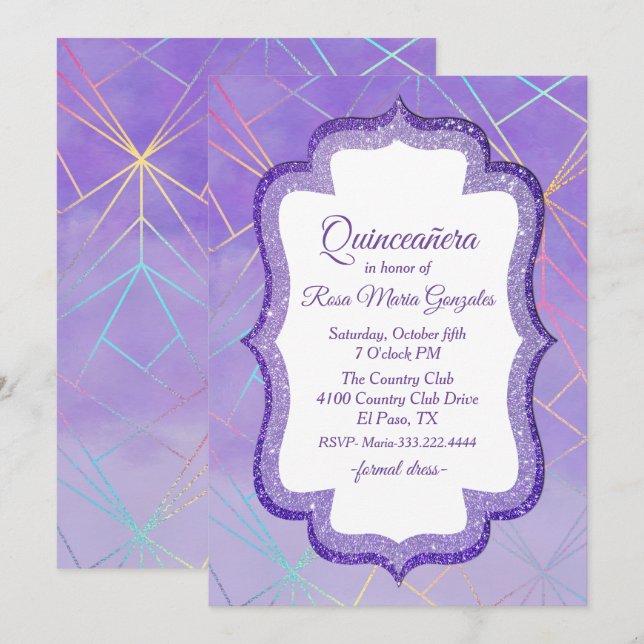Purple Laser Light Show Quinceanera Invitation (Front/Back)