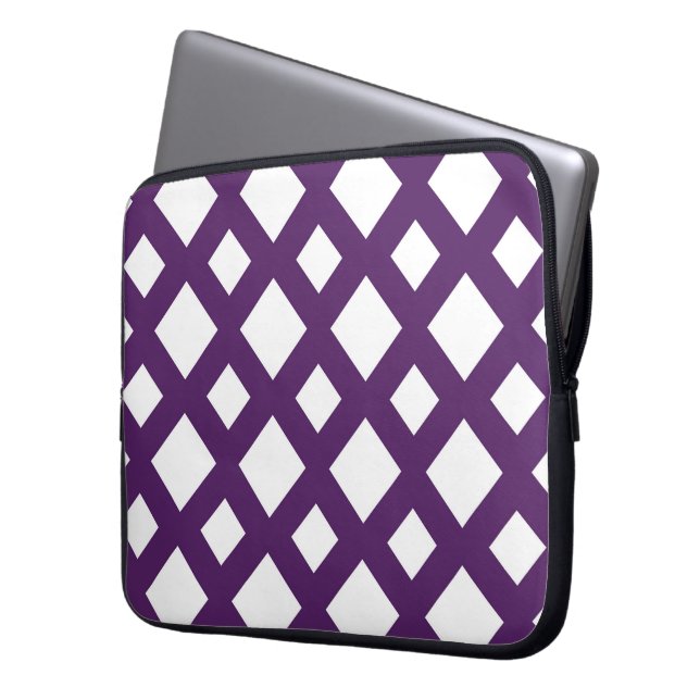 Purple Lattice on White Laptop Sleeve (Front Left)