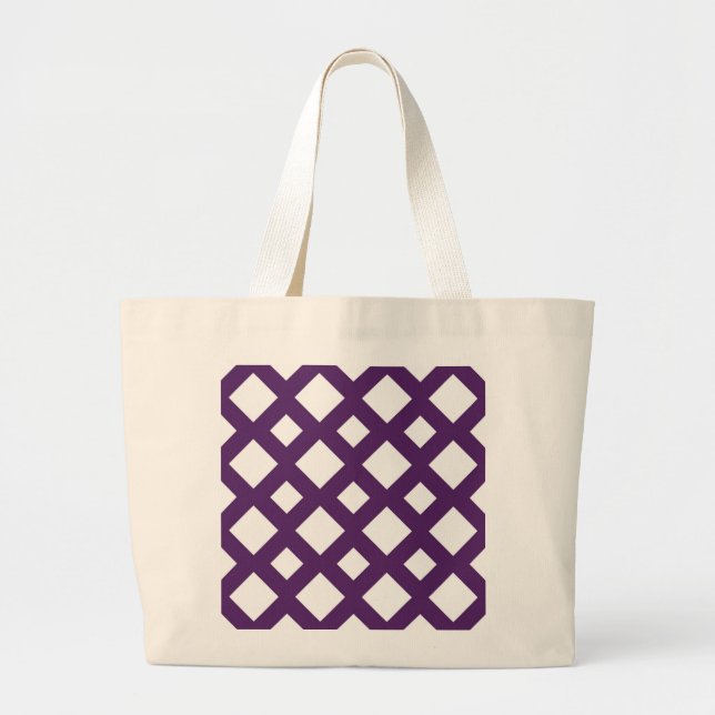 Purple Lattice on White Large Tote Bag (Front)