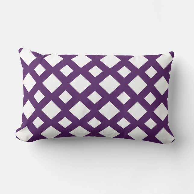Purple Lattice on White Lumbar Pillow (Front)