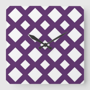 Purple Lattice on White Square Wall Clock