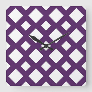 Purple Lattice on White Square Wall Clock
