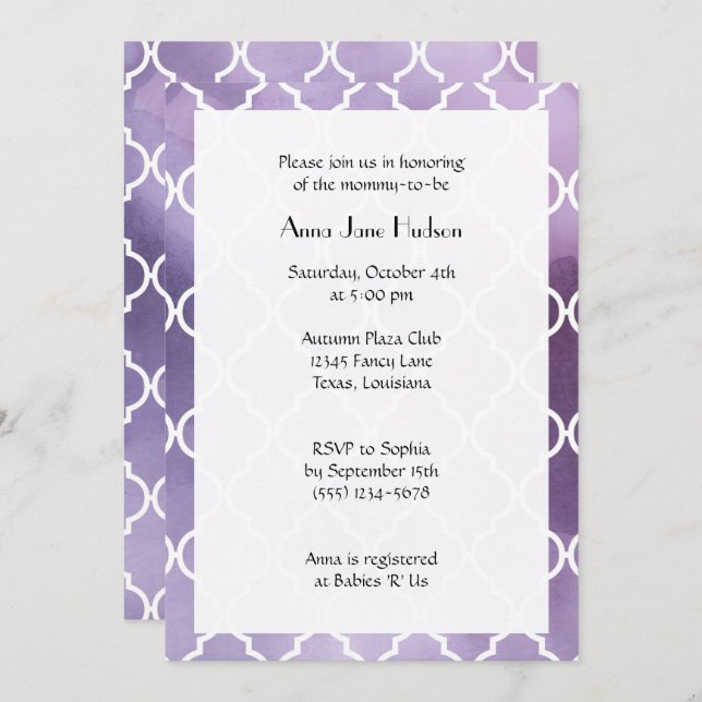 Purple Latticework, Moroccan Trellis, Baby Shower Invitation (Front/Back)