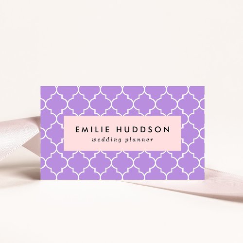 Purple Latticework Quatrefoil Moroccan Trellis Business Card