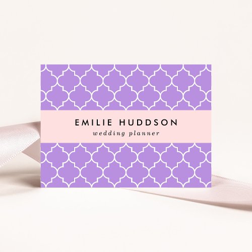 Purple Latticework Quatrefoil Moroccan Trellis Business Card