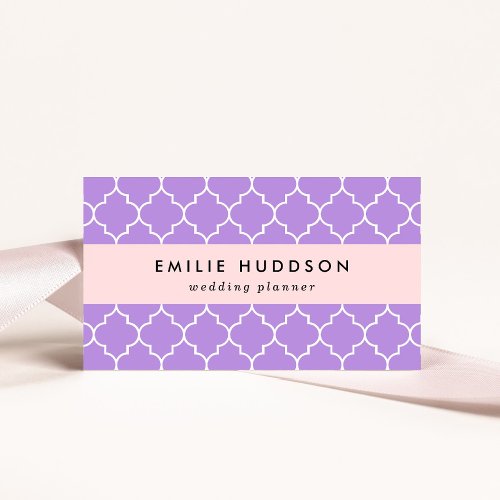 Purple Latticework Quatrefoil Moroccan Trellis Business Card