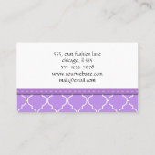 Purple Latticework, Quatrefoil, Moroccan Trellis Business Card (Back)