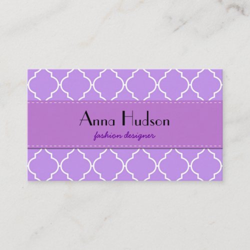 Trendy Artistic Moroccan Trellis Purple White Business Cards
