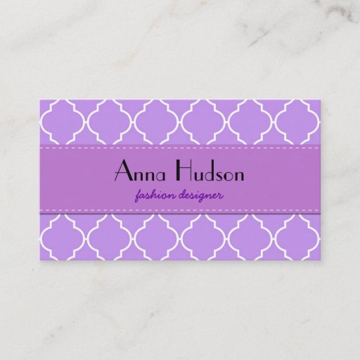 Customizable Trendy Artistic Moroccan Trellis Purple White Business Cards