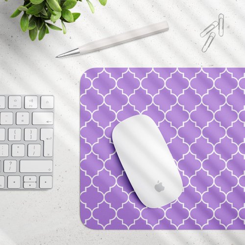 Purple Latticework Quatrefoil Moroccan Trellis Mouse Pad