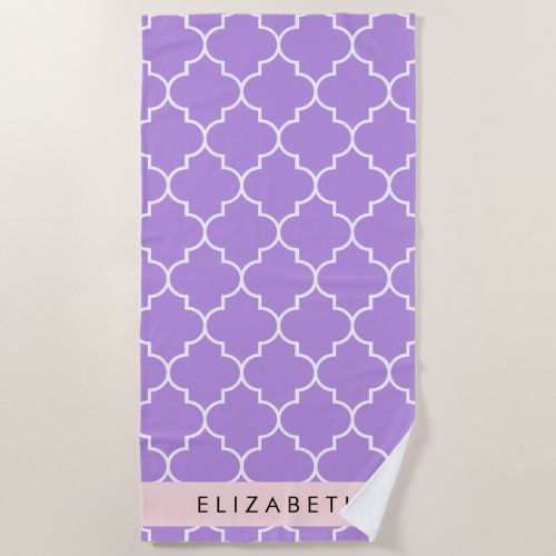 Purple Latticework Quatrefoil Trellis Your Name Beach Towel