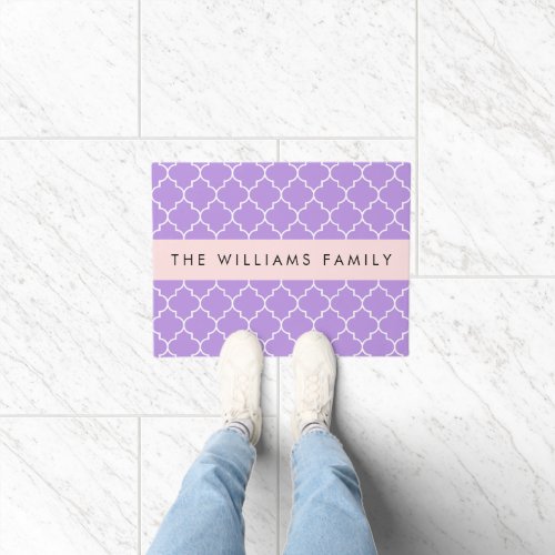 Purple Latticework Quatrefoil Trellis Your Name Doormat