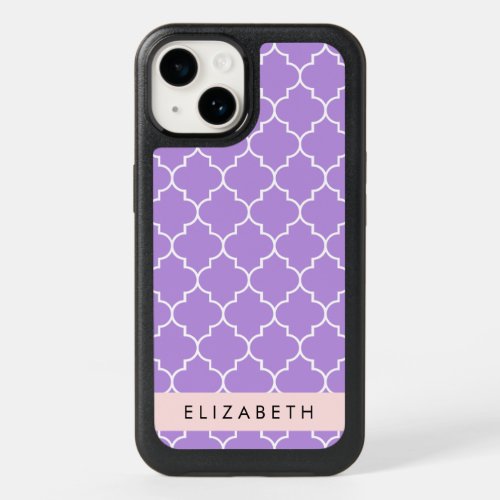 Purple Latticework Quatrefoil Trellis Your Name OtterBox iPhone 14 Case