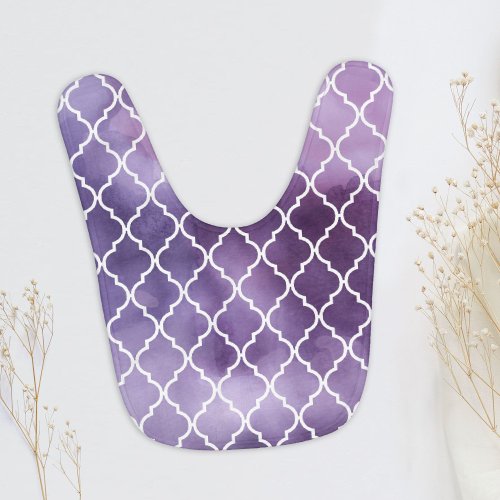 Purple Latticework Quatrefoil Watercolors Baby Bib