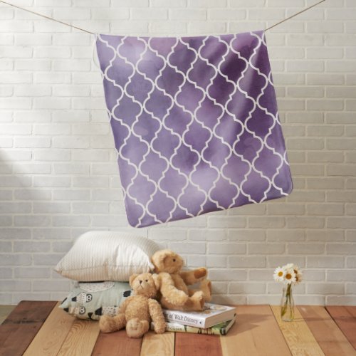 Purple Latticework Quatrefoil Watercolors Baby Blanket