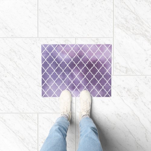 Purple Latticework Quatrefoil Watercolors Doormat